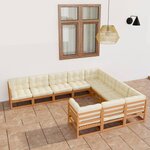 vidaXL Salon de jardin 10 Pièces avec coussins Marron miel Bois de pin