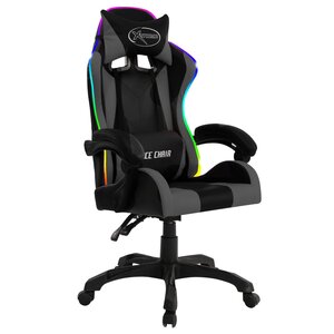 Chaise fauteuil siège pivotante de bureau informatique étude de jeux vidéo avec LED RVB et similicuir gris 02_0024206