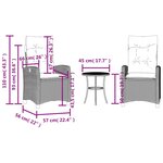 vidaXL Ensemble de bistro 3 Pièces avec coussins gris résine tressée