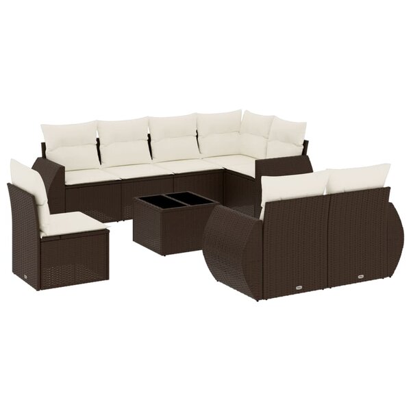 vidaXL Salon de jardin avec coussins 9 Pièces marron résine tressée