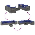 vidaXL Salon de jardin 7 Pièces avec coussins Gris Résine tressée