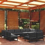 vidaXL Salon de jardin 12 Pièces avec coussins Noir Bois de pin solide