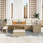 Set de Canapé de Jardin 9 pièces avec Coussins Beige Rattan Poly Acacia