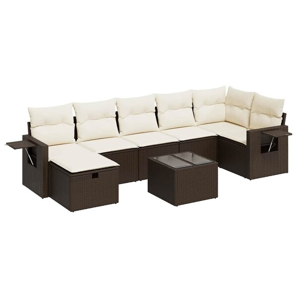 vidaXL Salon de jardin 8 Pièces avec coussins marron résine tressée