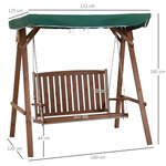 Balancelle de jardin 2 places dim. 1 6L x 1 2l x 1 65H m charge max. reco. 227 Kg toit pare-soleil intégré bois de sapin polyester vert
