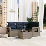 vidaXL Salon de jardin 5 Pièces avec coussins gris résine tressée