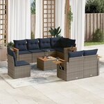 vidaXL Salon de jardin 9 Pièces avec coussins gris résine tressée