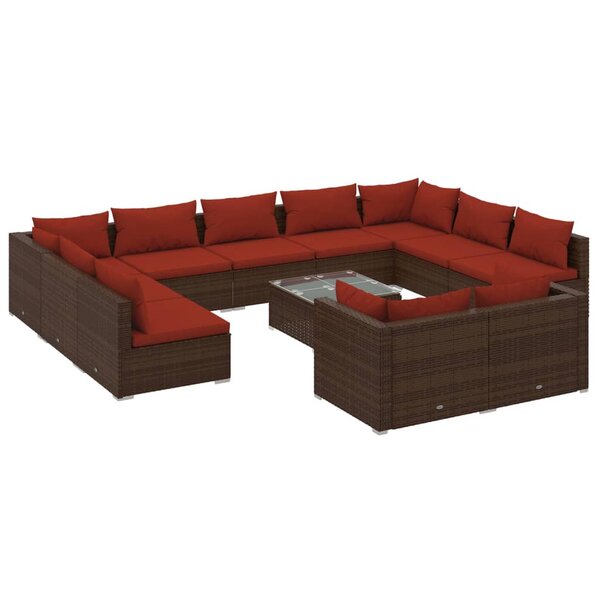 vidaXL Salon de jardin 12 Pièces avec coussins Marron Résine tressée