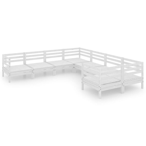 vidaXL Salon de jardin 8 Pièces Bois de pin massif Blanc