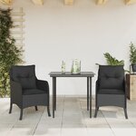 vidaXL Ensemble à manger de jardin avec coussins 3 Pièces Noir