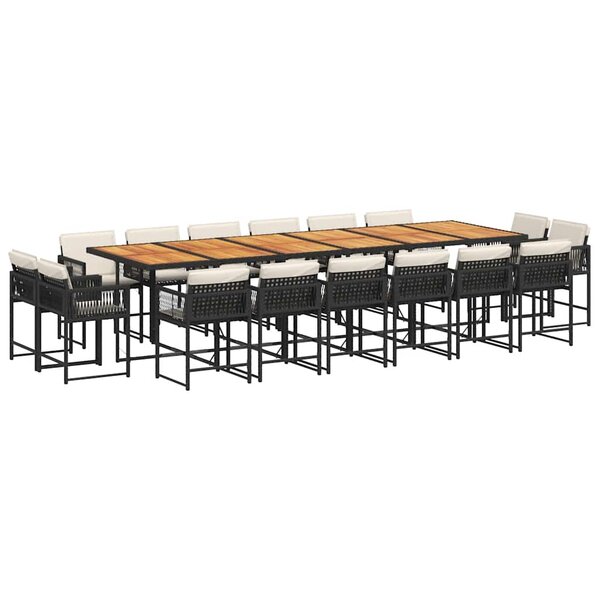 vidaXL Ensemble à manger de jardin 17 Pièces coussins noir résine tressée