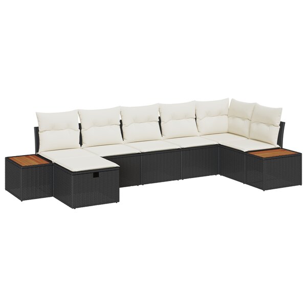 Canapé de Jardin 7 Pièces avec Coussins en Poly Rattan Noir