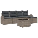 vidaXL Ensemble de canapé de jardin avec coussin 6 Pièces Gris Poly rotin