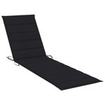 vidaXL Chaise longue avec coussin noir Bois de teck solide