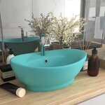 vidaXL Lavabo ovale à trop-plein Vert clair mat 58 5x39 cm Céramique
