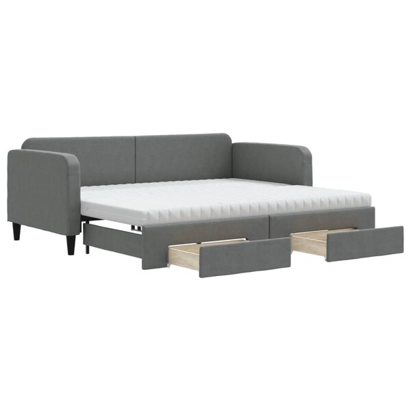 vidaXL Lit de jour avec gigogne et tiroirs gris foncé 90x190 cm tissu