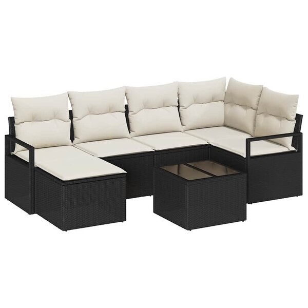 vidaXL Ensemble de canapé de jardin 7 Pièces Noir Poly rotin