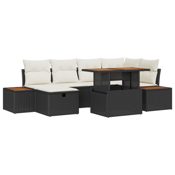 vidaXL Set de canapé de jardin 7 pièces avec coussins noirs en rattan synthétique Acacia.