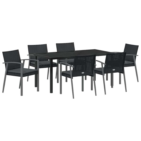 vidaXL Ensemble de salle à manger pour jardin 7 Pièces Noir Poly rotin
