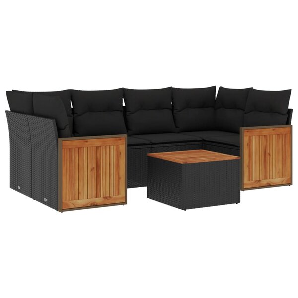 vidaXL Salon de jardin 7 Pièces avec coussins noir résine tressée