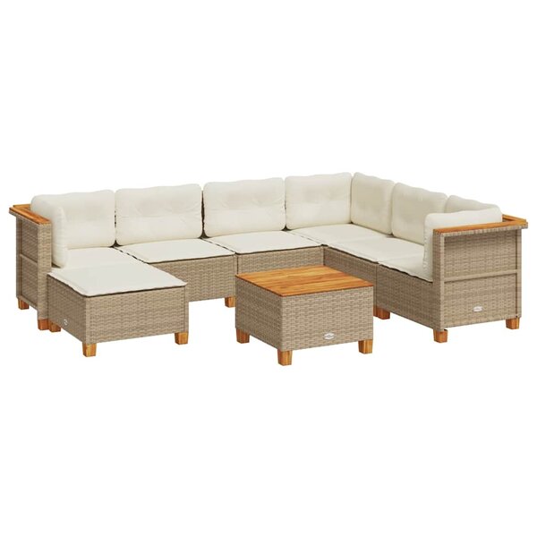 vidaXL Salon de jardin avec coussins 8 Pièces beige résine tressée