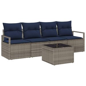 vidaXL Ensemble de Canapés 5 Pièces Gris et bleu polyrotin