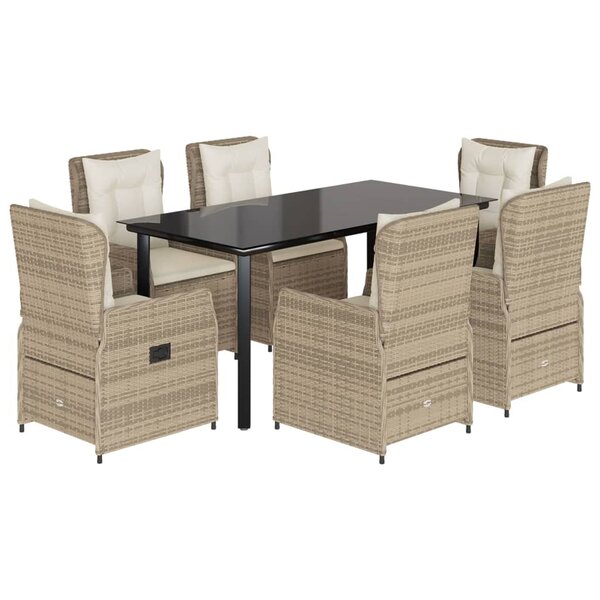 vidaXL Ensemble à manger de jardin et coussins 7 Pièces beige poly rotin