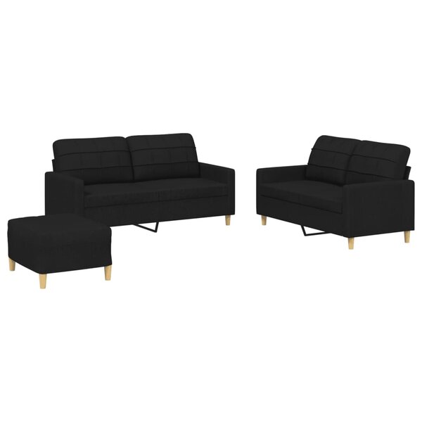 vidaXL Ensemble de canapés 3 Pièces avec coussins Noir Tissu