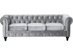 Canapé fixe Chesterfield Velours "Aliza" - 208 x 82 x 70 cm - 3 places - Gris