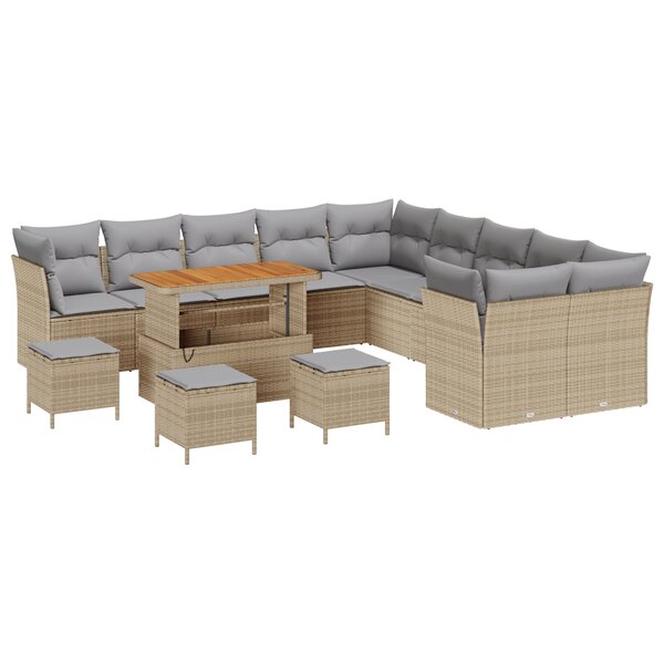 Ensemble de Canapé de Jardin vidaXL de 14 pièces avec coussins en Beige et Rotin