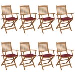 vidaXL Chaises pliables de jardin lot de 8 avec coussins Bois d'acacia