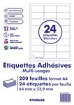 200 planches de 24 = 4800 étiquettes autocollantes papier adhésif blanc  - 63,5 x 33,9 mm - compatible mon timbre en ligne ou fba amazon-  (l7159) tva deductible