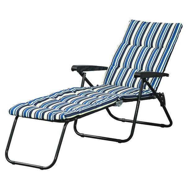 Bain de soleil pliable transat inclinable 6 positions grand confort avec matelas + accoudoirs acier polyester multicolore