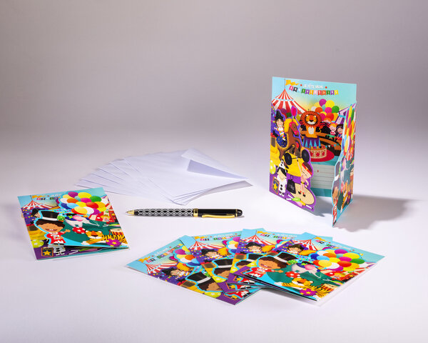 Sachet de 6 cartes tri-volet d'invitation d'anniversaire enfant et 6 enveloppes