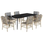 vidaXL Ensemble à manger de jardin coussins 7 Pièces mélange beige rotin
