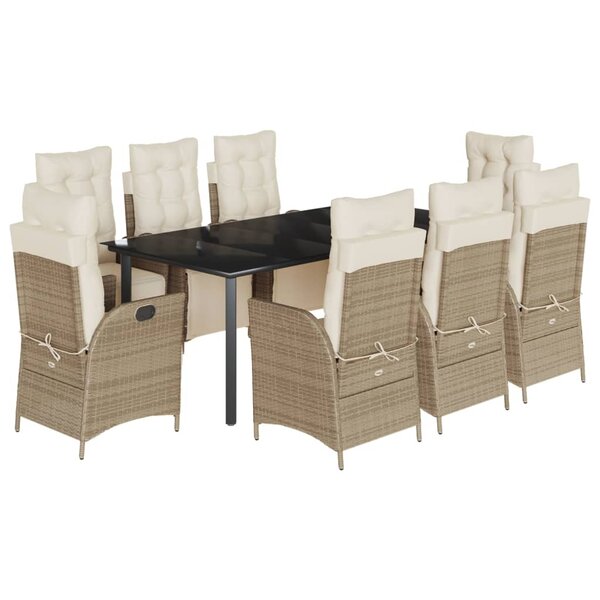 vidaXL Ensemble à manger de jardin et coussins 9 Pièces beige Poly rotin
