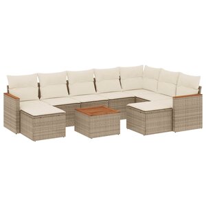 vidaXL Salon de jardin avec coussins 10 Pièces beige résine tressée
