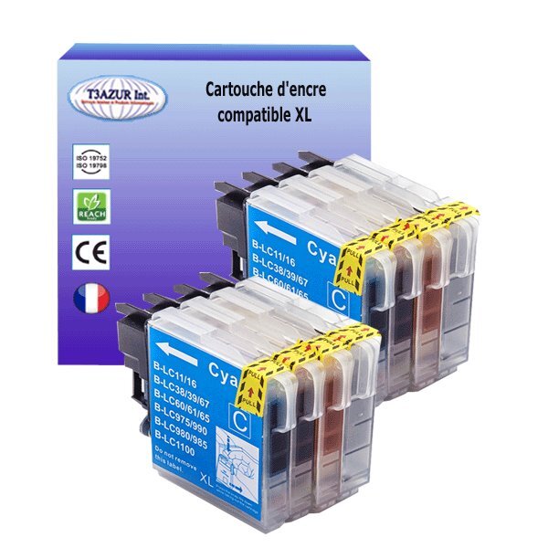 T3AZUR - 8x Cartouches compatibles avec Brother LC1100 XL pour Brother MFC-695CDWN  MFC-735CD  MFC-735CDW