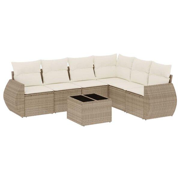 vidaXL Salon de jardin avec coussins 7 Pièces beige résine tressée