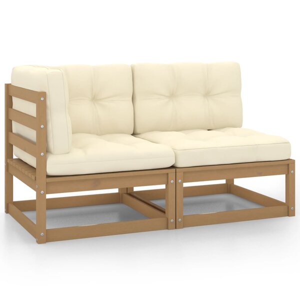 vidaXL Salon de jardin 2 Pièces avec coussins Marron miel Bois de pin