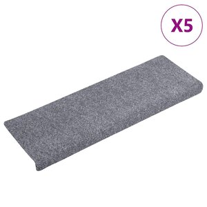 vidaXL Tapis d'escalier autocollants vidaXL 5 pièces 65 x 21 x 4 cm gris clair bord rectangulaire