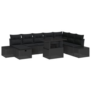 vidaXL Ensemble de canapé de jardin 9 Pièces Noir polyrotin