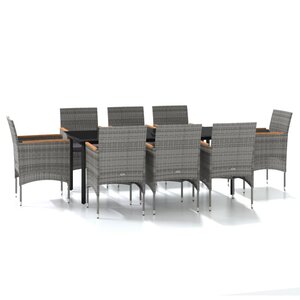 vidaXL Ensemble à manger de jardin et coussins 9 Pièces Gris et noir