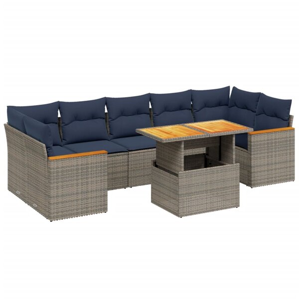 vidaXL Salon de jardin 8 Pièces avec coussins gris résine tressée