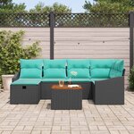 vidaXL Ensemble de canapé de jardin avec coussin 7 Pièces Noir polyrotin