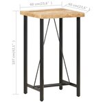 vidaXL Table de bar 60x60x107 cm Bois de manguier brut
