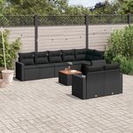 vidaXL Salon de jardin 9 Pièces avec coussins noir résine tressée