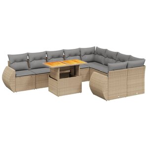 vidaXL Salon de jardin avec coussins 10 Pièces beige résine tressée