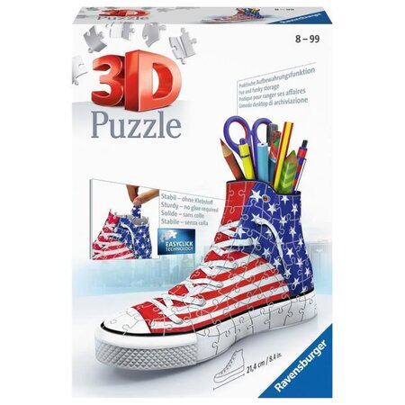 Puzzle 3d sneaker - american style - ravensburger - puzzle 3d enfant - sans colle - pot a crayons 108 pieces - des 8 ans