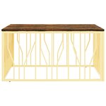 vidaXL Table basse doré acier inoxydable et bois massif récupération